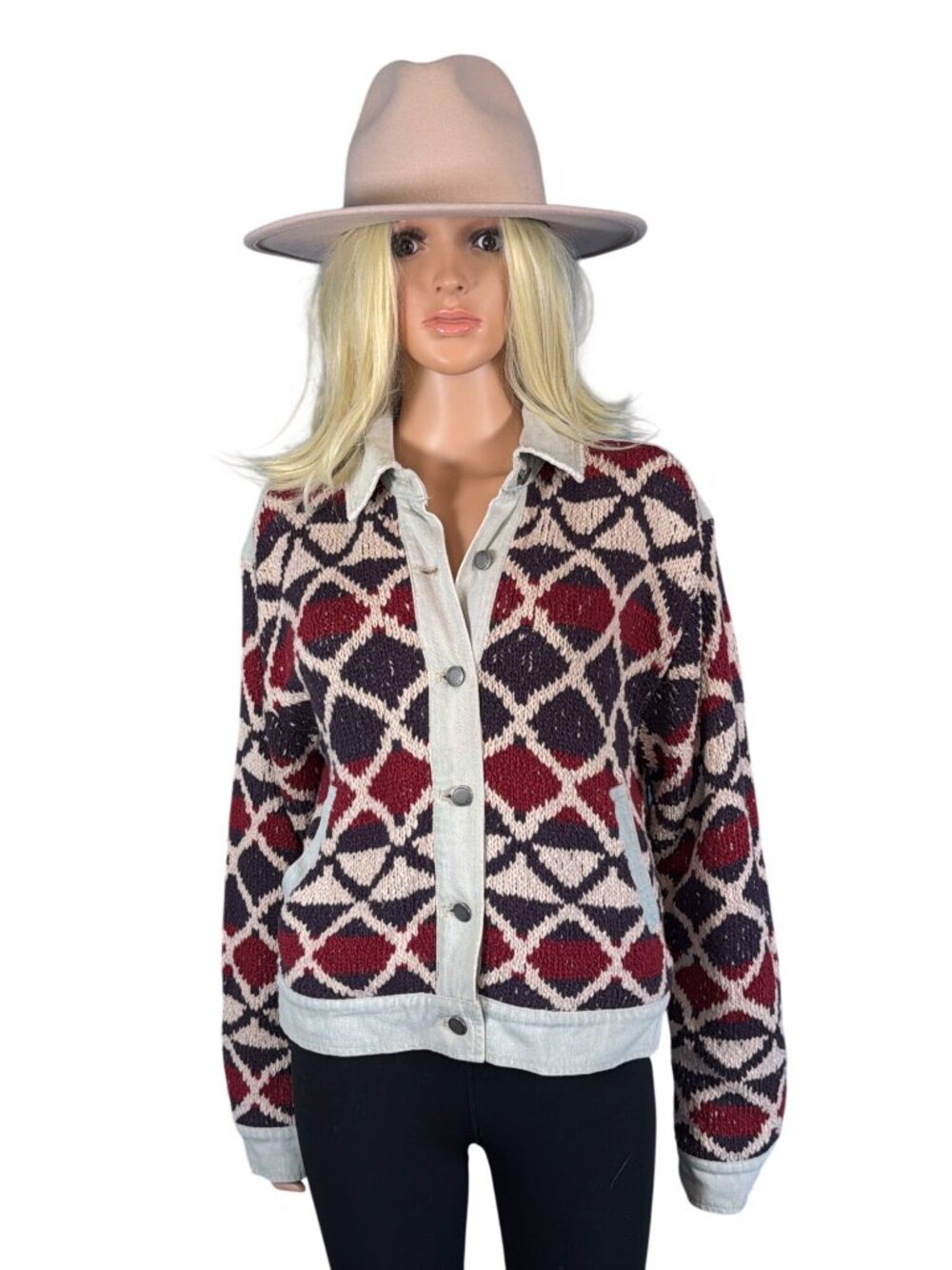 We The Free Free People XS/S Oversized Crochet Knit Jacket Lined Boho Warm